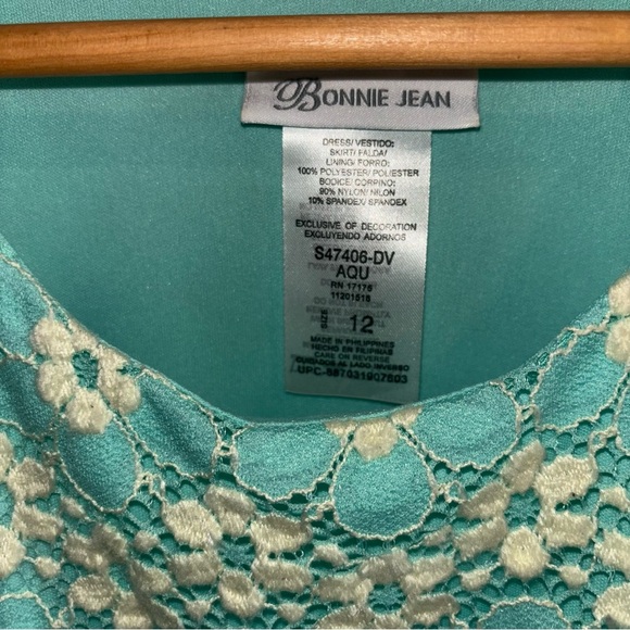 BONNIE JEAN Mint Green Lace Dress with tulle skirt - Picture 2 of 8
